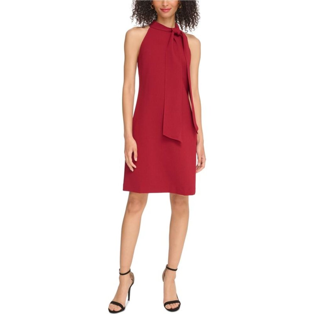 Vince Camuto Womens Bow Neck Halter Sheath Dress, Red, 4, DM